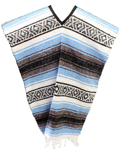 SIDREY Traditional Mexican Poncho - Light Blue