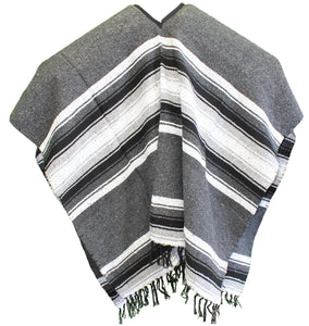 SIDREY Wide Western Mexican Poncho - Light Gray