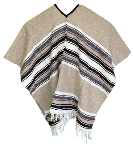 SIDREY Wide Western Mexican Poncho - Light Brown