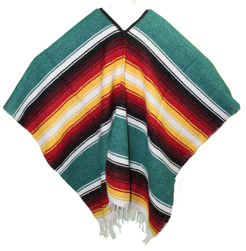 SIDREY Wide Western Mexican Poncho - Teal