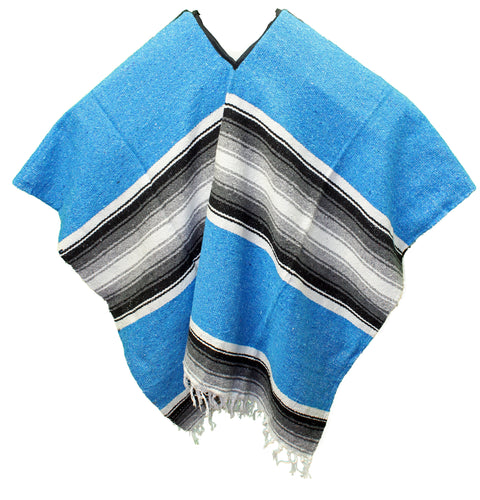 SIDREY Wide Western Mexican Poncho - Turquoise