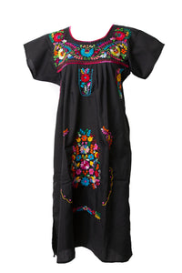SIDREY Mexican Embroidered Pueblo Dress - Black