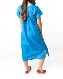 SIDREY Mexican Embroidered Pueblo Dress - Turquoise