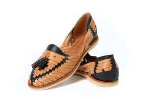 SIDREY Tassel Style Huarache Sandals - Black/Tan
