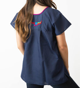 SIDREY Mexican Embroidered Pueblo Blouse - Navy Blue