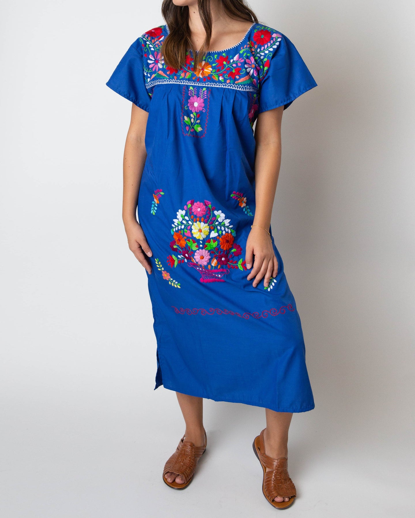 SIDREY Mexican Embroidered Pueblo Dress - Royal Blue