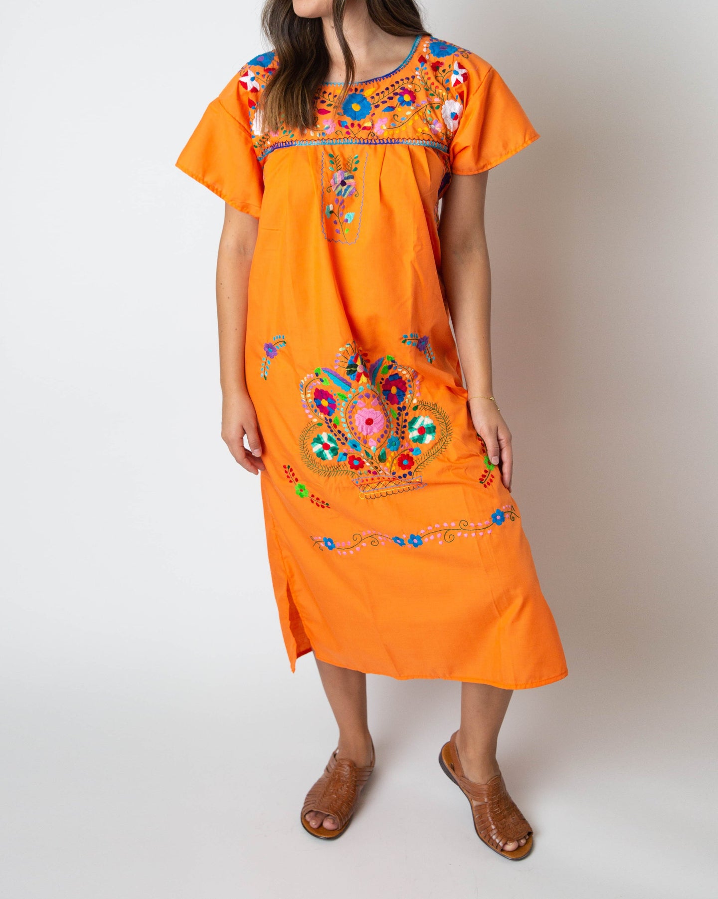 SIDREY Mexican Embroidered Pueblo Dress - Orange