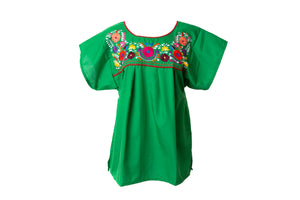 SIDREY Mexican Embroidered Pueblo Blouse - Green