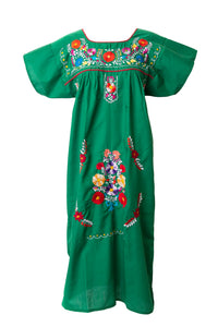 SIDREY Mexican Embroidered Pueblo Dress - Green