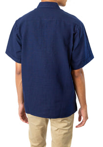 SIDREY Men's Mexican Guayabera Guayamisa Shirt - Navy Blue