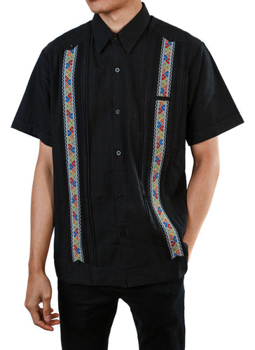 SIDREY Men's Mexican Guayabera Alegre Shirt - Black