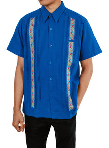 SIDREY Men's Mexican Guayabera Alegre Shirt - Royal Blue