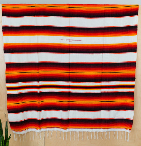 Serape Mexican Blankets - Fire Orange/White