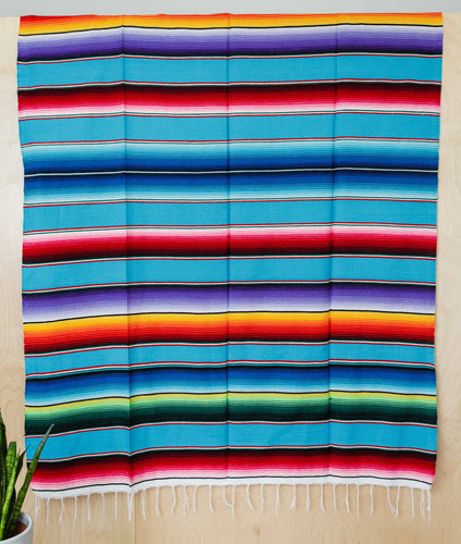 Serape Mexican Blankets - Multi Light Blue