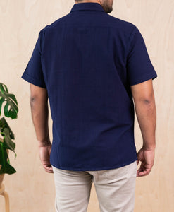 SIDREY Men's Mexican Guayabera Rejilla Shirt - Navy Blue