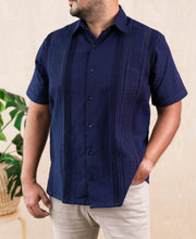 Load image into Gallery viewer, SIDREY Men&#39;s Mexican Guayabera Rejilla Shirt - Navy Blue