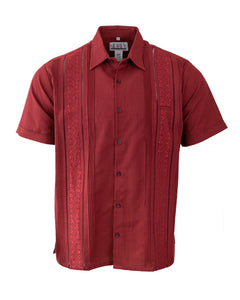 SIDREY Men's Mexican Guayabera Rejilla Shirt - Burgundy