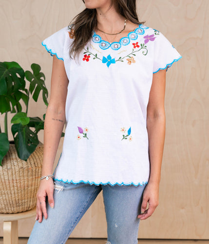 SIDREY Mexican Embroidered Flor Blouse - White