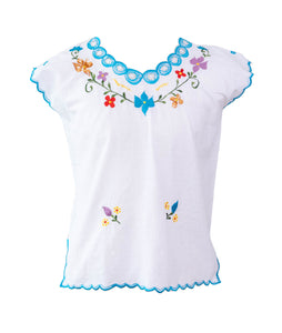 SIDREY Mexican Embroidered Flor Blouse - White