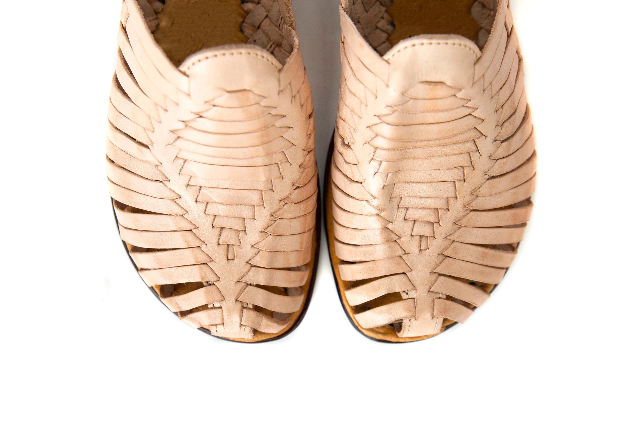 Mexican Leather Huarache Slip On Woven Sandals Women - Cognac