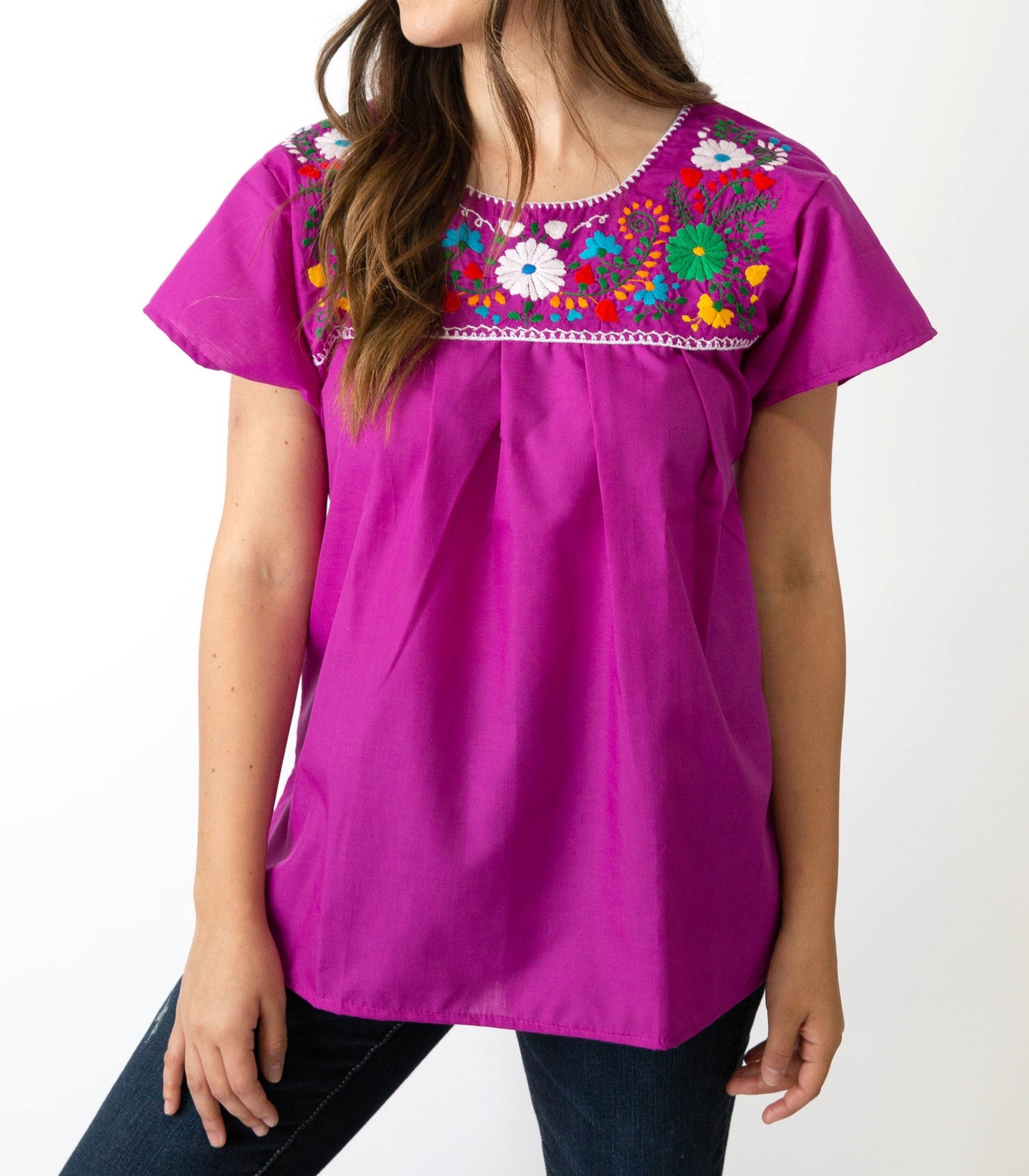 SIDREY Mexican Embroidered Pueblo Blouse - Magenta