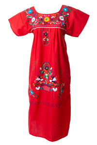 SIDREY Mexican Embroidered Pueblo Dress - Red