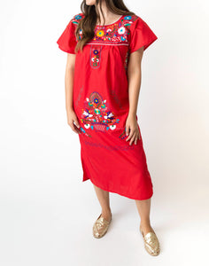 SIDREY Mexican Embroidered Pueblo Dress - Red