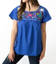Load image into Gallery viewer, SIDREY Mexican Embroidered Pueblo Blouse - Royal Blue