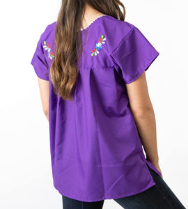 SIDREY Mexican Embroidered Pueblo Blouse - Purple