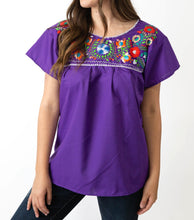Load image into Gallery viewer, SIDREY Mexican Embroidered Pueblo Blouse - Purple
