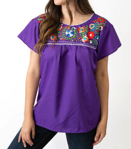 SIDREY Mexican Embroidered Pueblo Blouse - Purple