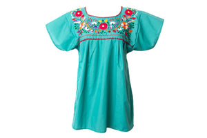 SIDREY Mexican Embroidered Pueblo Blouse - Teal