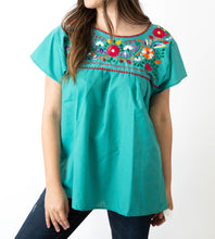 Load image into Gallery viewer, SIDREY Mexican Embroidered Pueblo Blouse - Teal