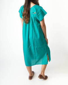 SIDREY Mexican Embroidered Pueblo Dress - Teal