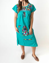 Load image into Gallery viewer, SIDREY Mexican Embroidered Pueblo Dress - Teal