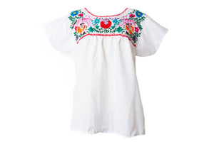 SIDREY Mexican Embroidered Pueblo Blouse - White