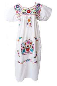 SIDREY Mexican Embroidered Pueblo Dress - White