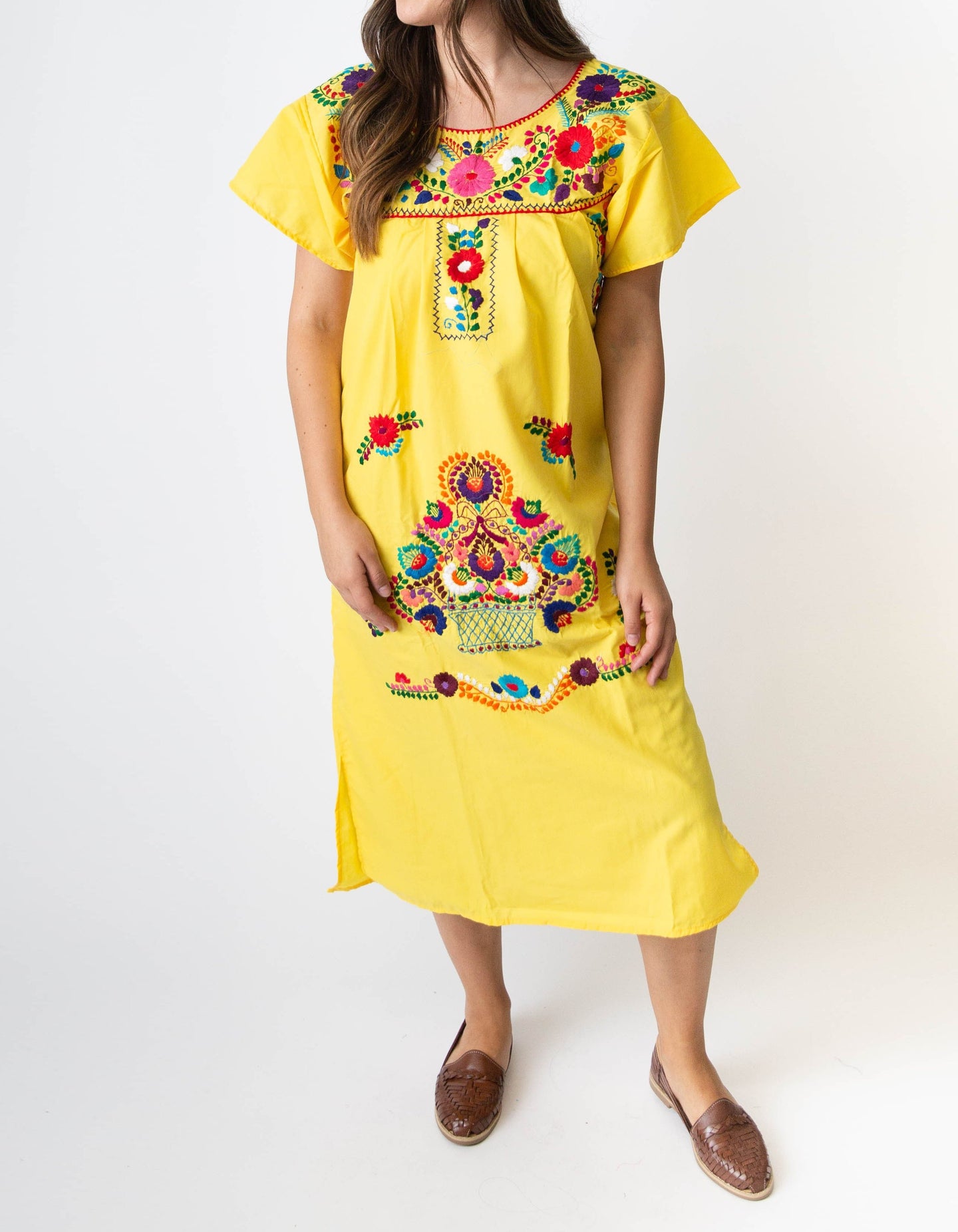 SIDREY Mexican Embroidered Pueblo Dress - Yellow